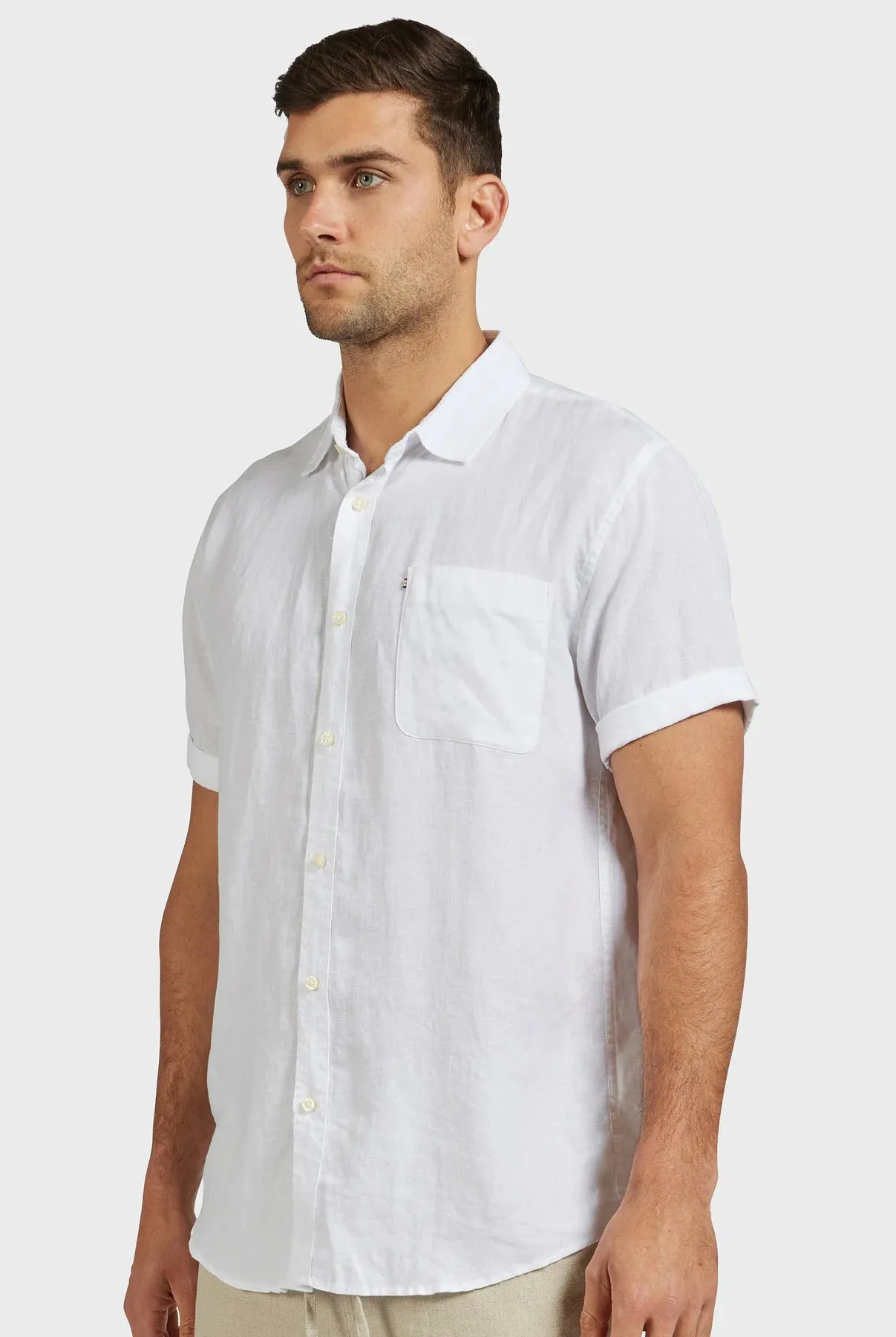Hampton Linen Short Sleeve Shirt in White