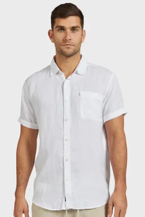 Hampton Linen Short Sleeve Shirt in White