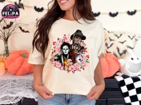 Horror Movie Icons Floral T-Shirt