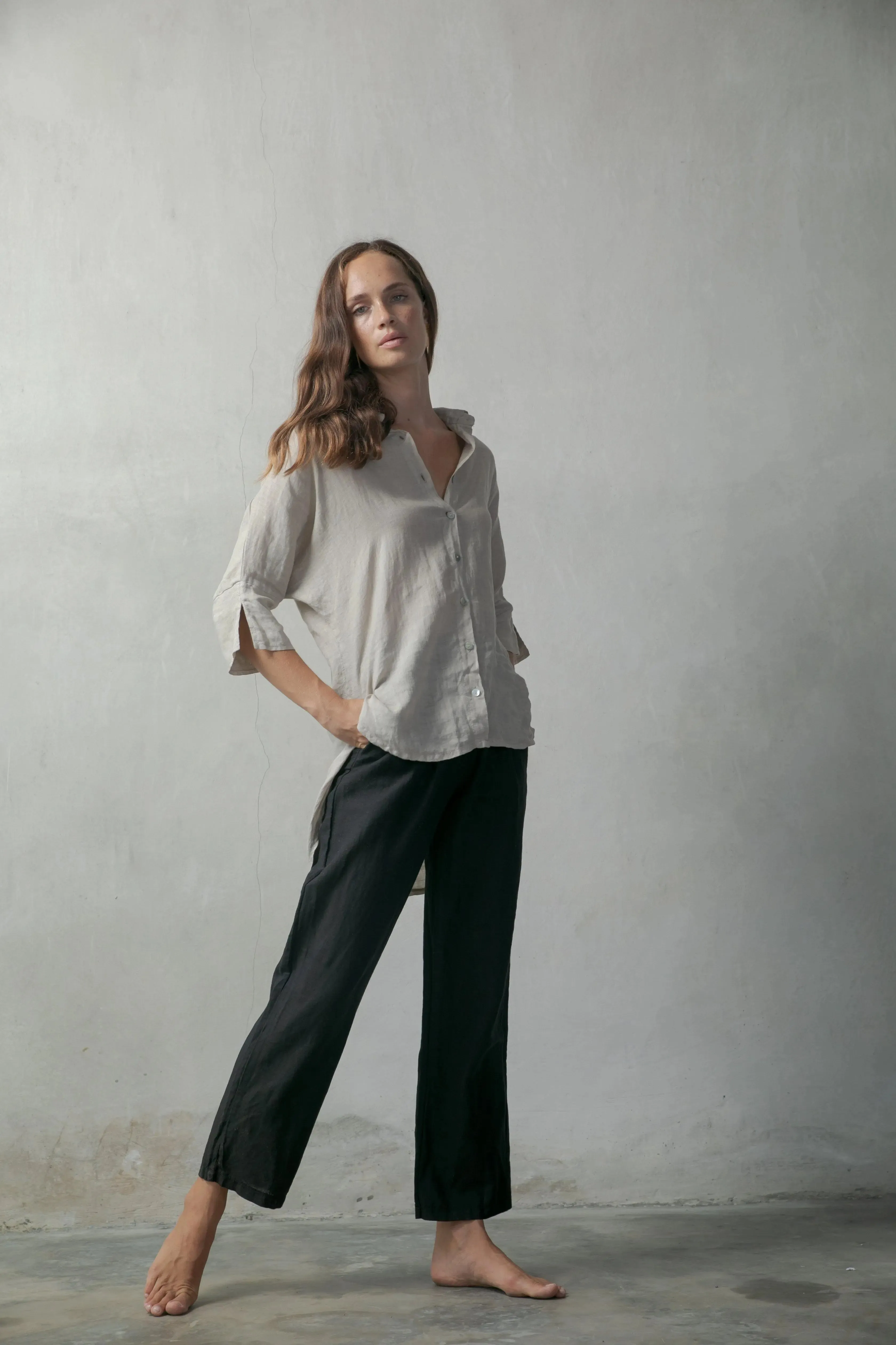 Il Ragazzo Boyfriend Linen Shirt Natural