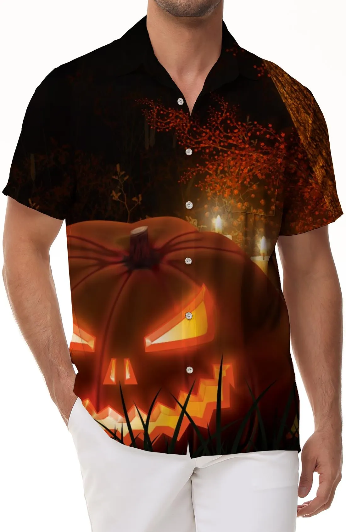 Jack-o'-lantern ghost halloween men's casual short sleeve shirt 3d print pattern hawaiian shirt party street festival shirt clothing