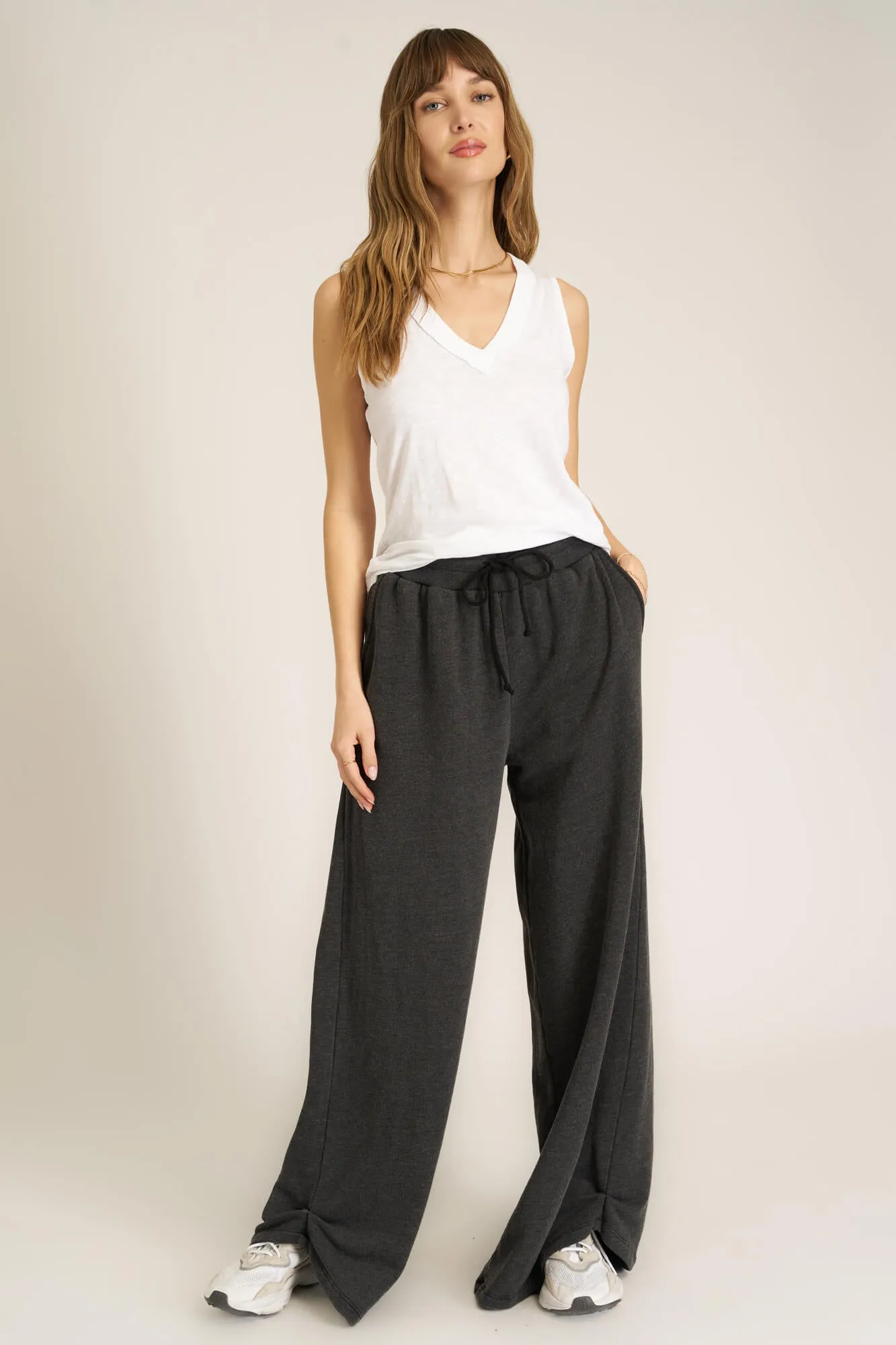 Let Me Know Relaxed Slub V Neck Tank - White