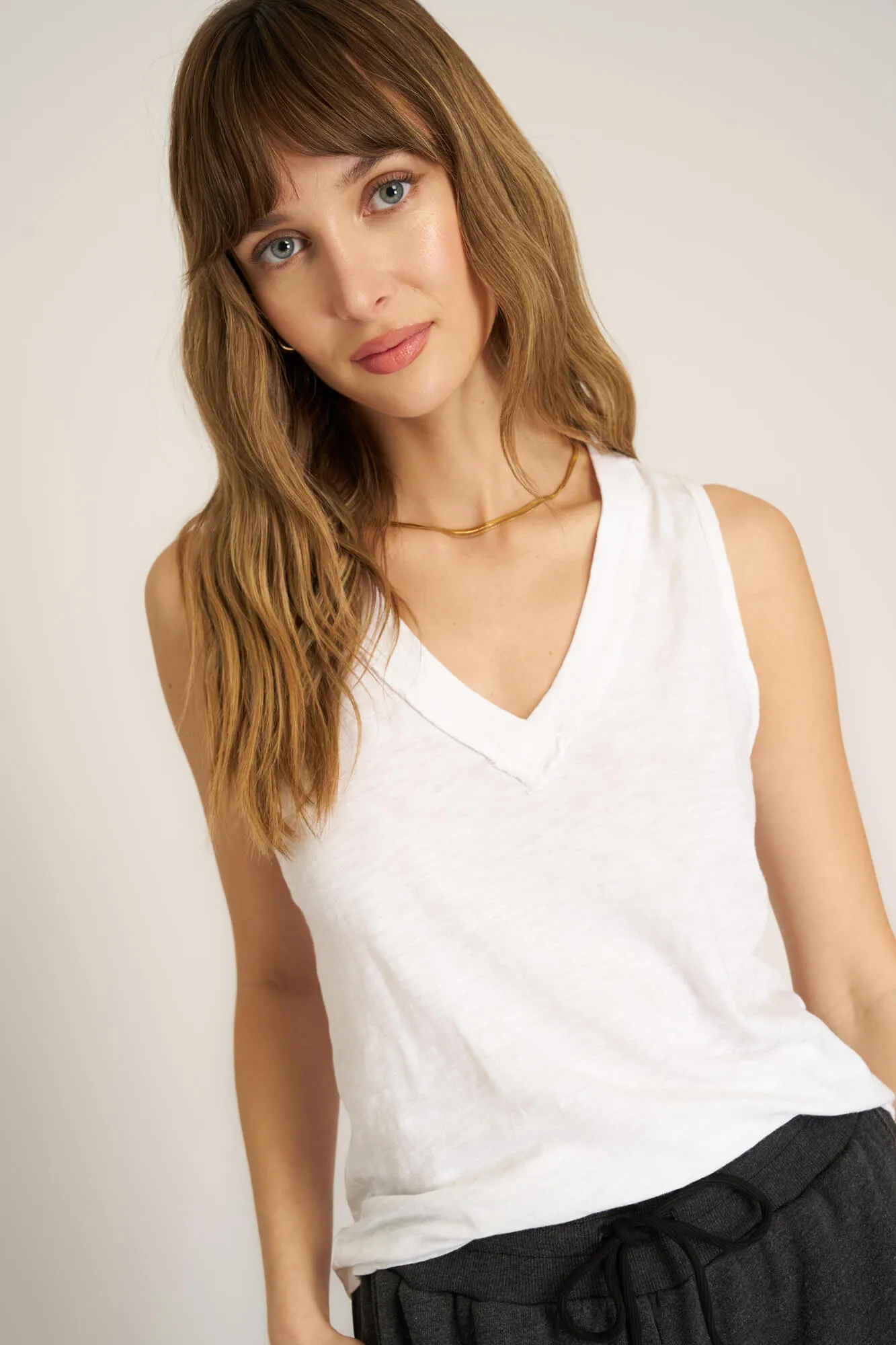 Let Me Know Relaxed Slub V Neck Tank - White
