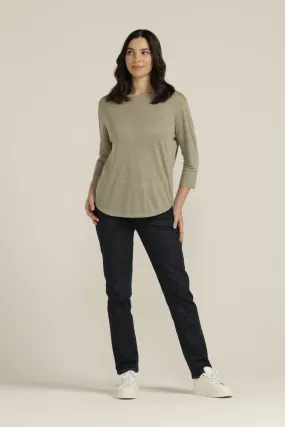 Linen 3/4 Sleeve Crew Neck Tee Khaki Light