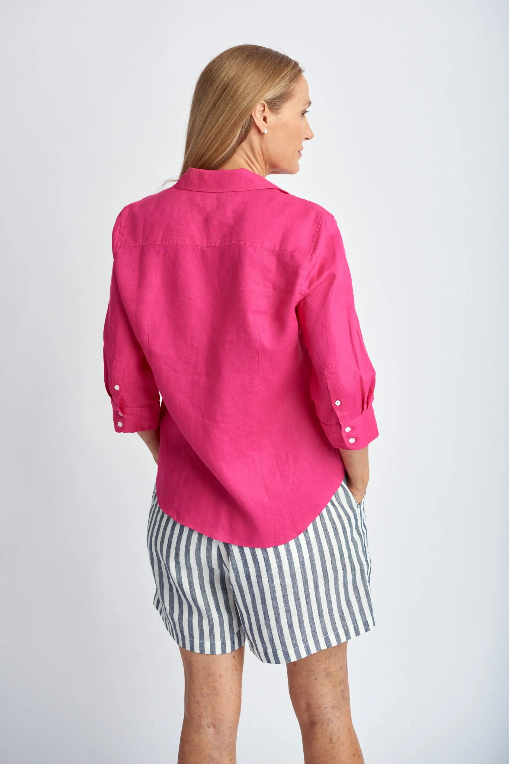 Linen 3/4 Sleeve Shirt Bright Pink