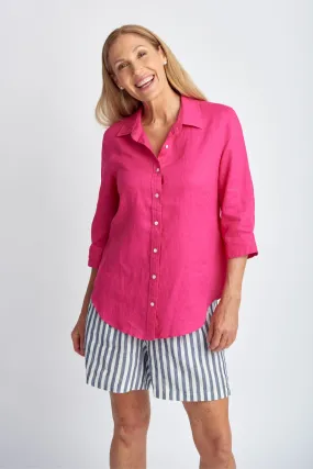Linen 3/4 Sleeve Shirt Bright Pink