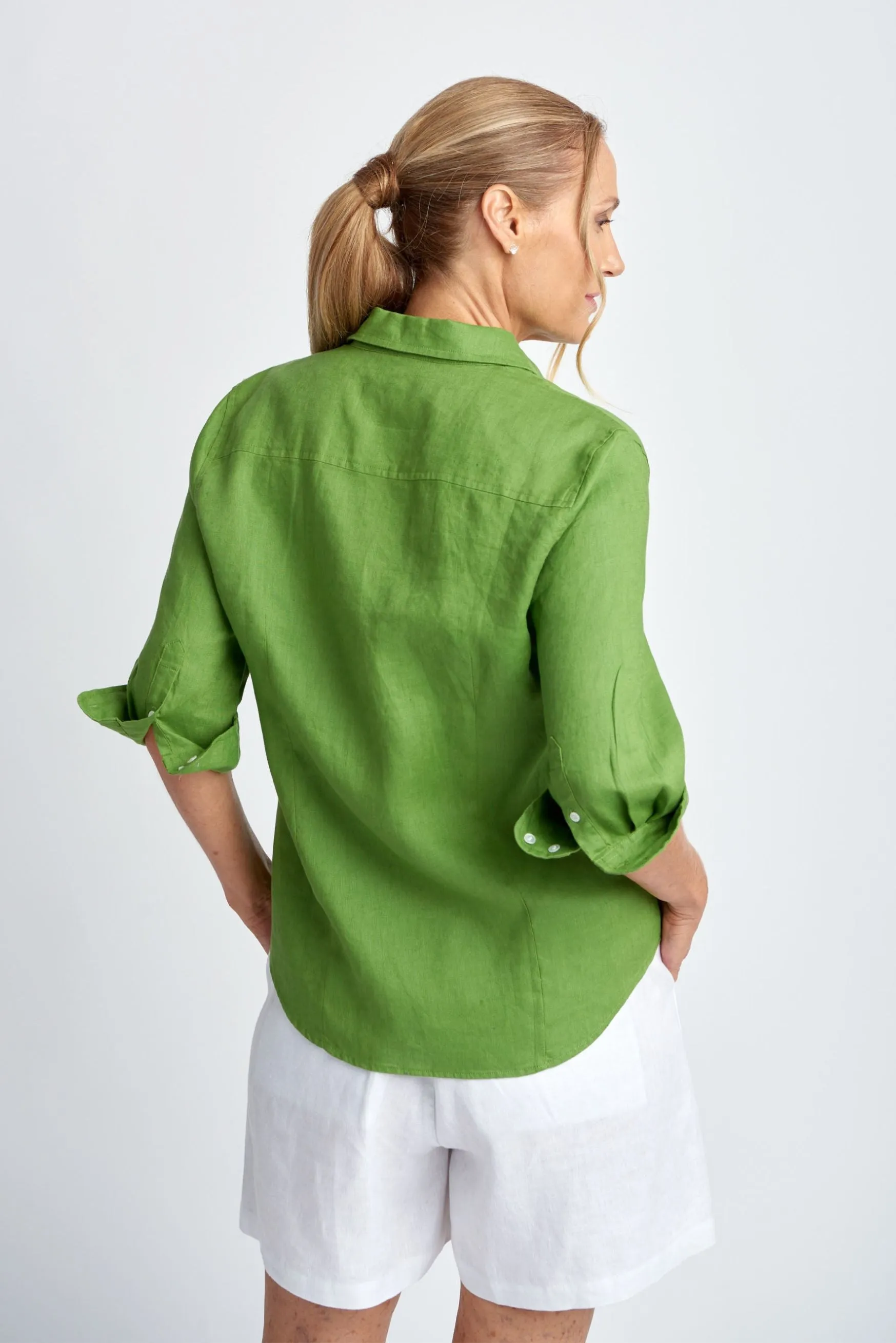 Linen 3/4 Sleeve Shirt Leaf Green