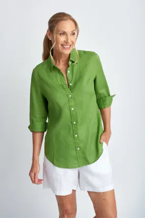 Linen 3/4 Sleeve Shirt Leaf Green