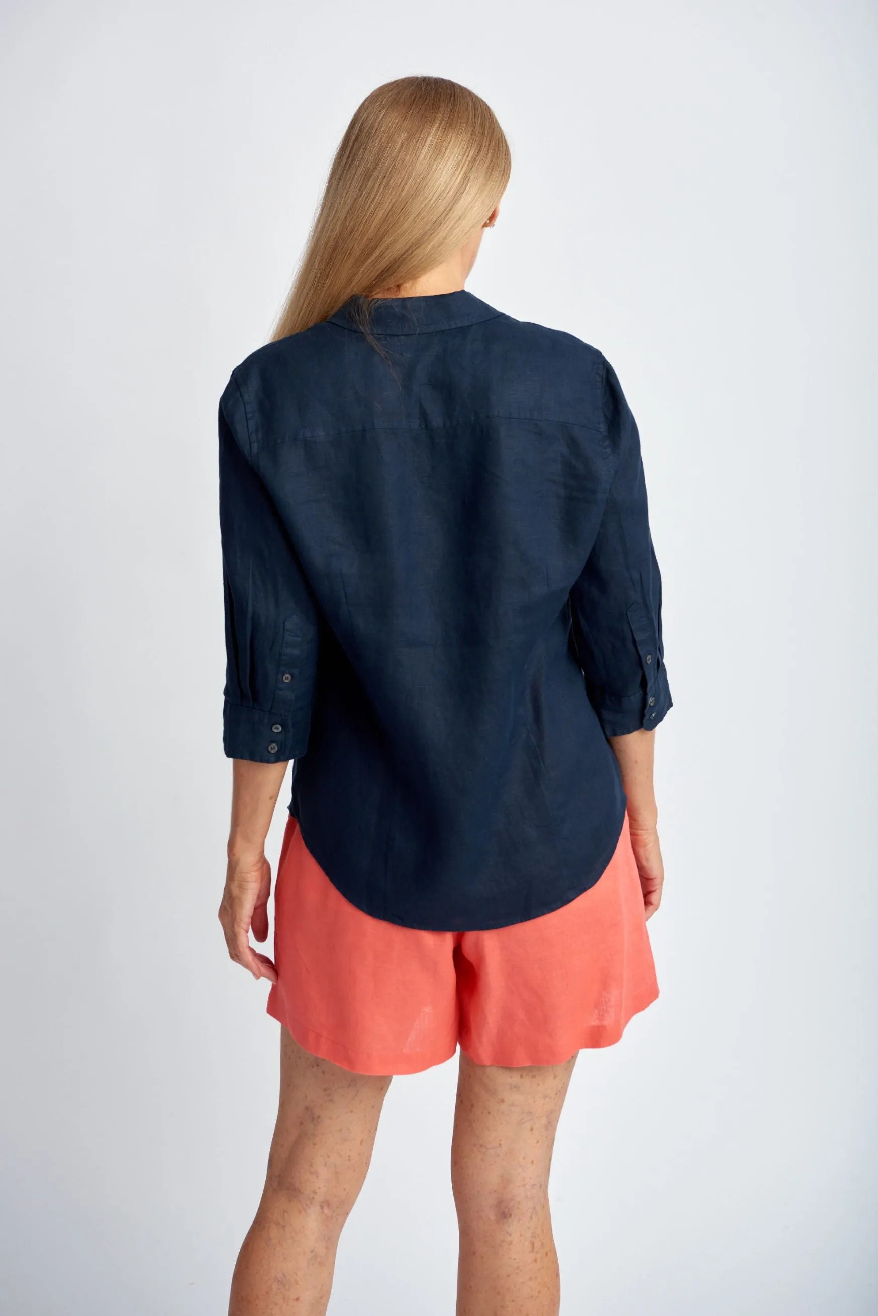 Linen 3/4 Sleeve Shirt Navy