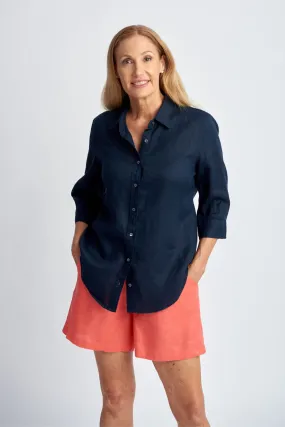 Linen 3/4 Sleeve Shirt Navy