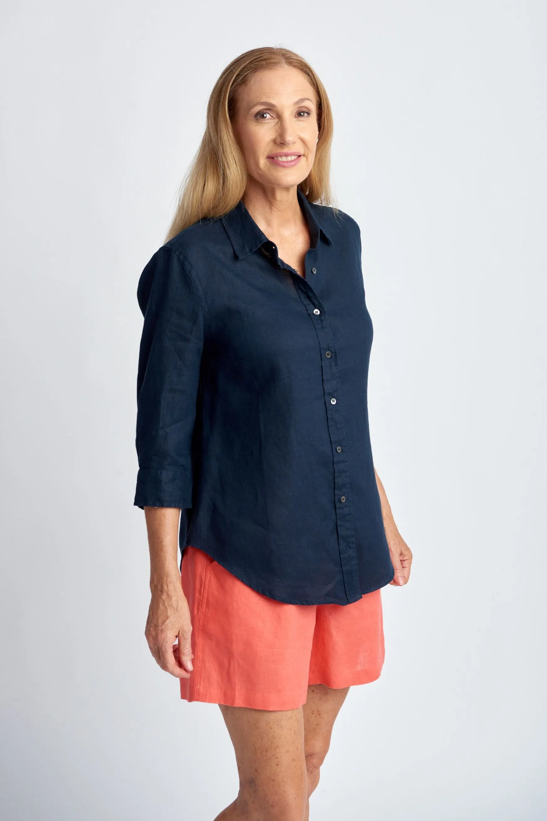 Linen 3/4 Sleeve Shirt Navy