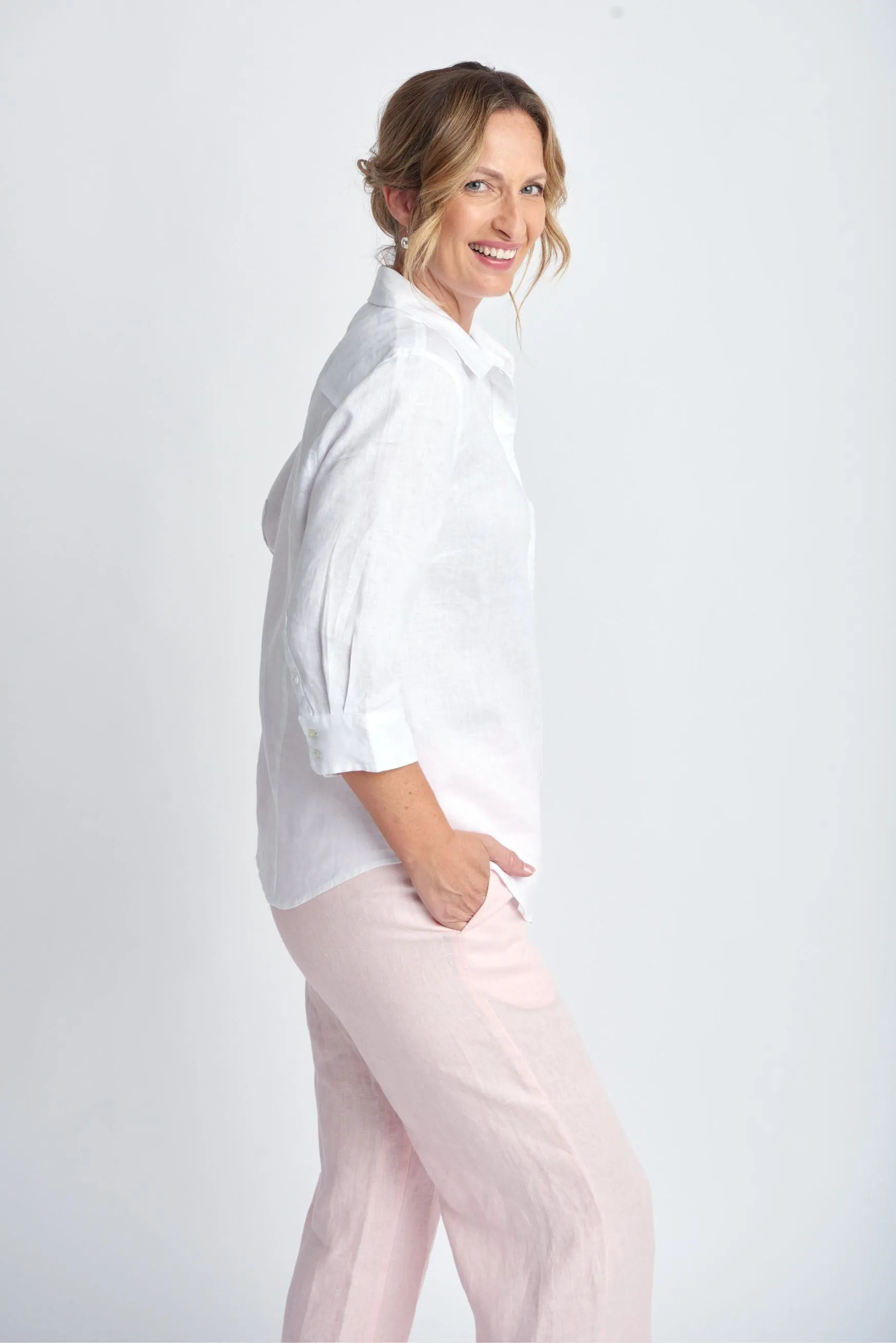 Linen 3/4 Sleeve Shirt White