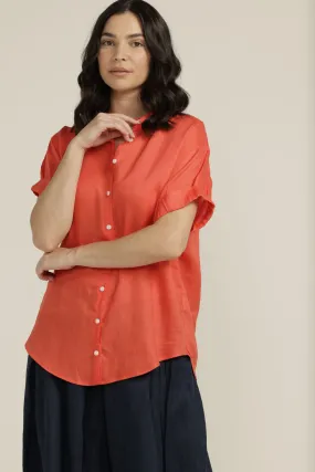 Linen Cuffed Short Sleeve Shirt Chilli