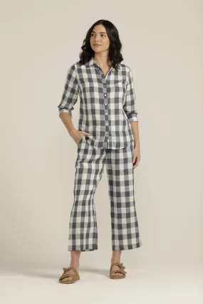 Linen Gingham 3/4 Sleeve Shirt Navy/White