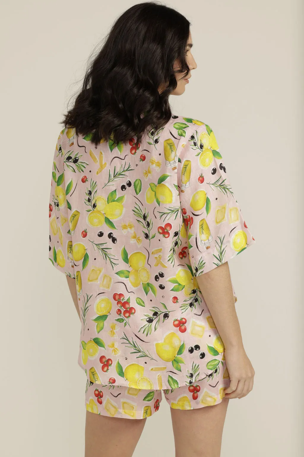 Linen Lemon Print Boxy Shirt