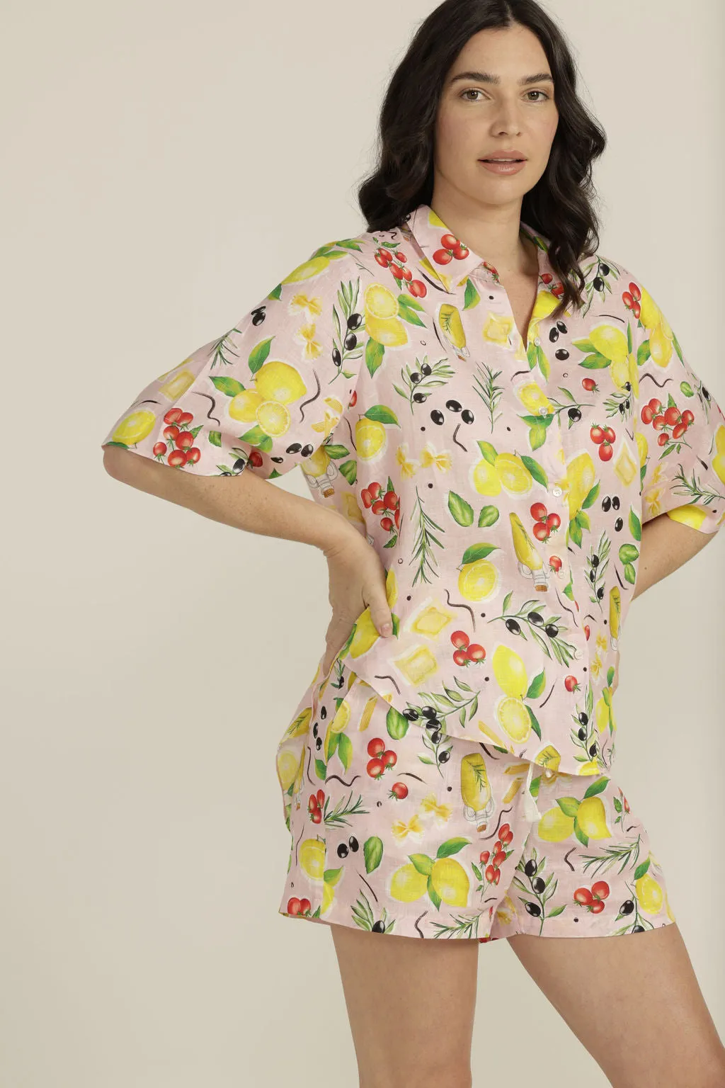 Linen Lemon Print Boxy Shirt