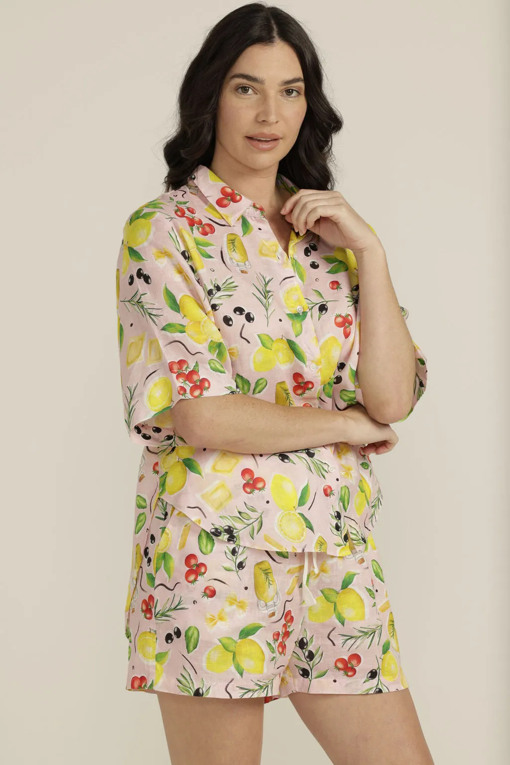 Linen Lemon Print Boxy Shirt