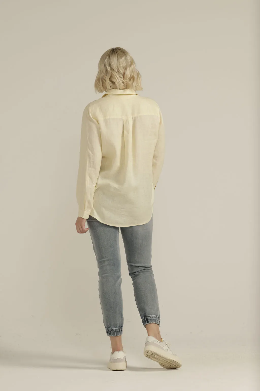 Linen Long Sleeve Pocket Shirt Lemon