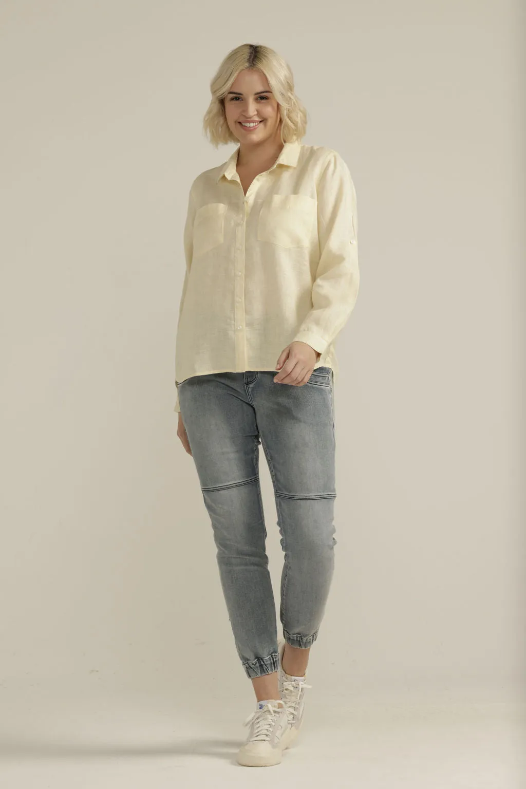 Linen Long Sleeve Pocket Shirt Lemon