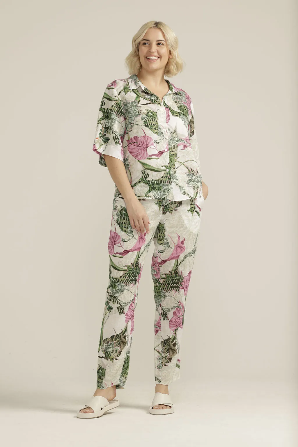 Linen Palms Print Boxy Shirt