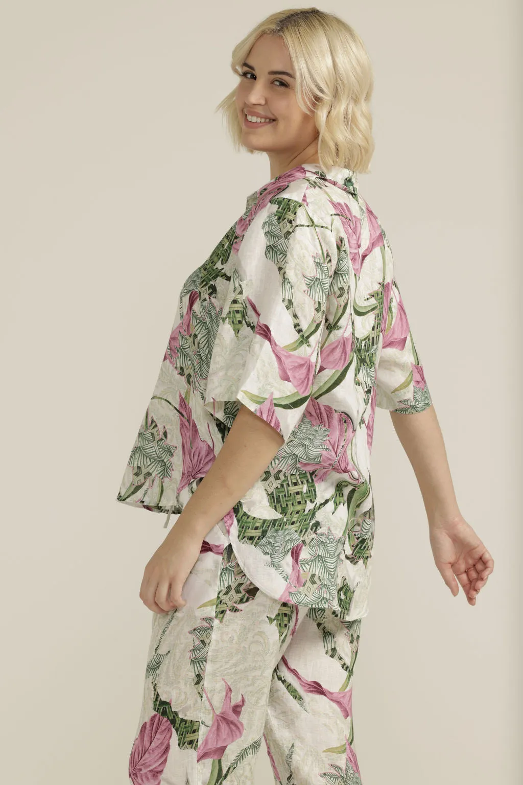 Linen Palms Print Boxy Shirt