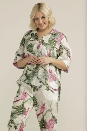 Linen Palms Print Boxy Shirt