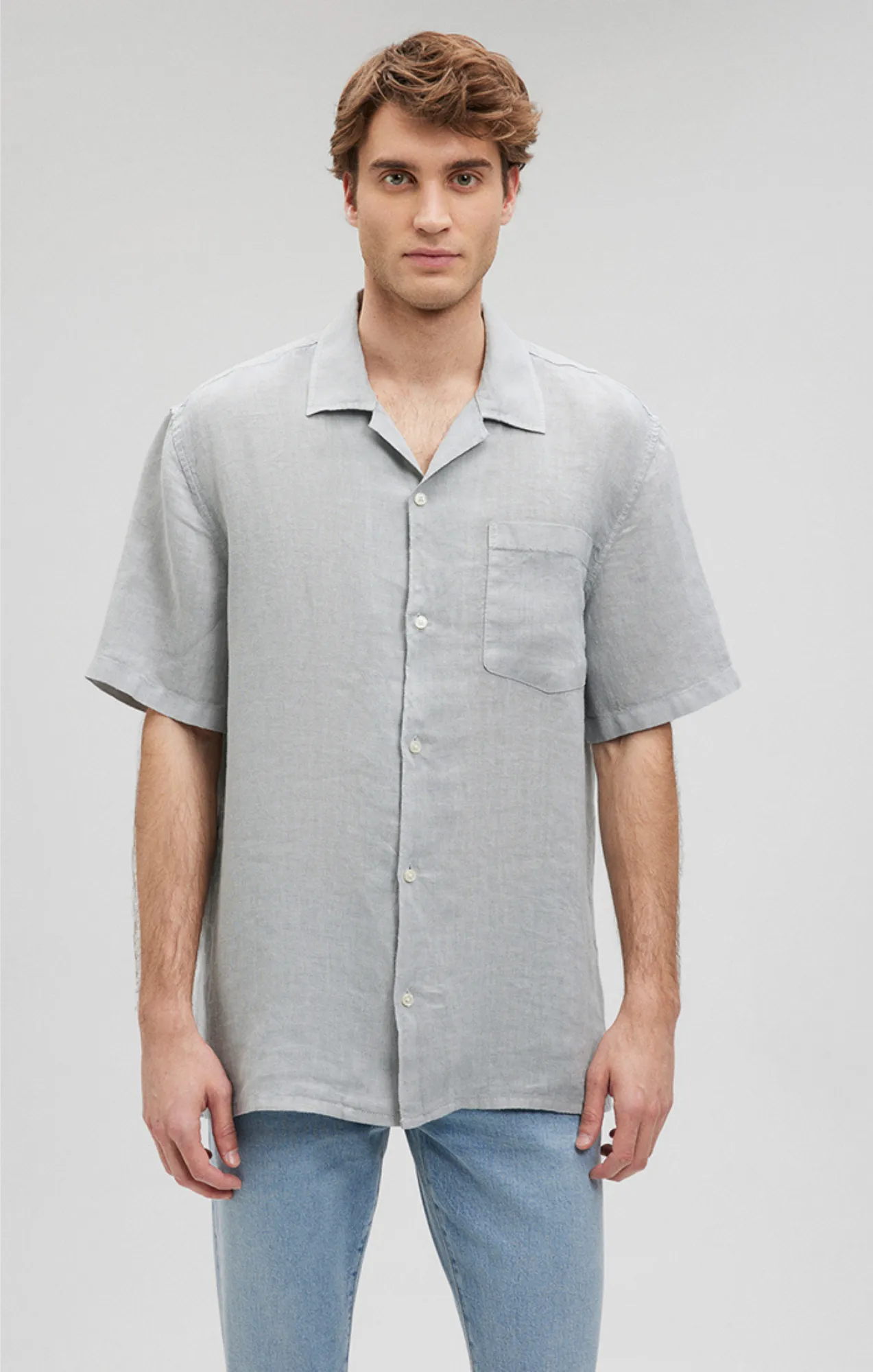 LINEN SHORT SLEEVE SHIRT IN HARBOR MIST