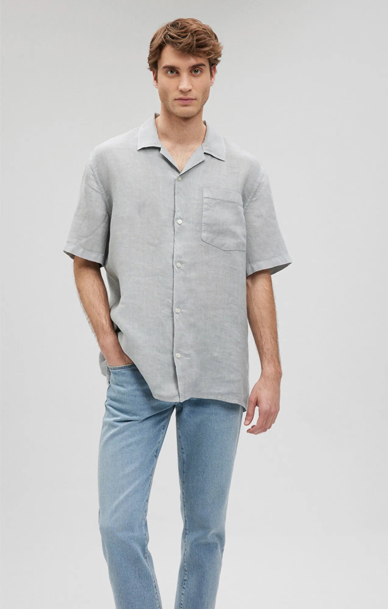 LINEN SHORT SLEEVE SHIRT IN HARBOR MIST