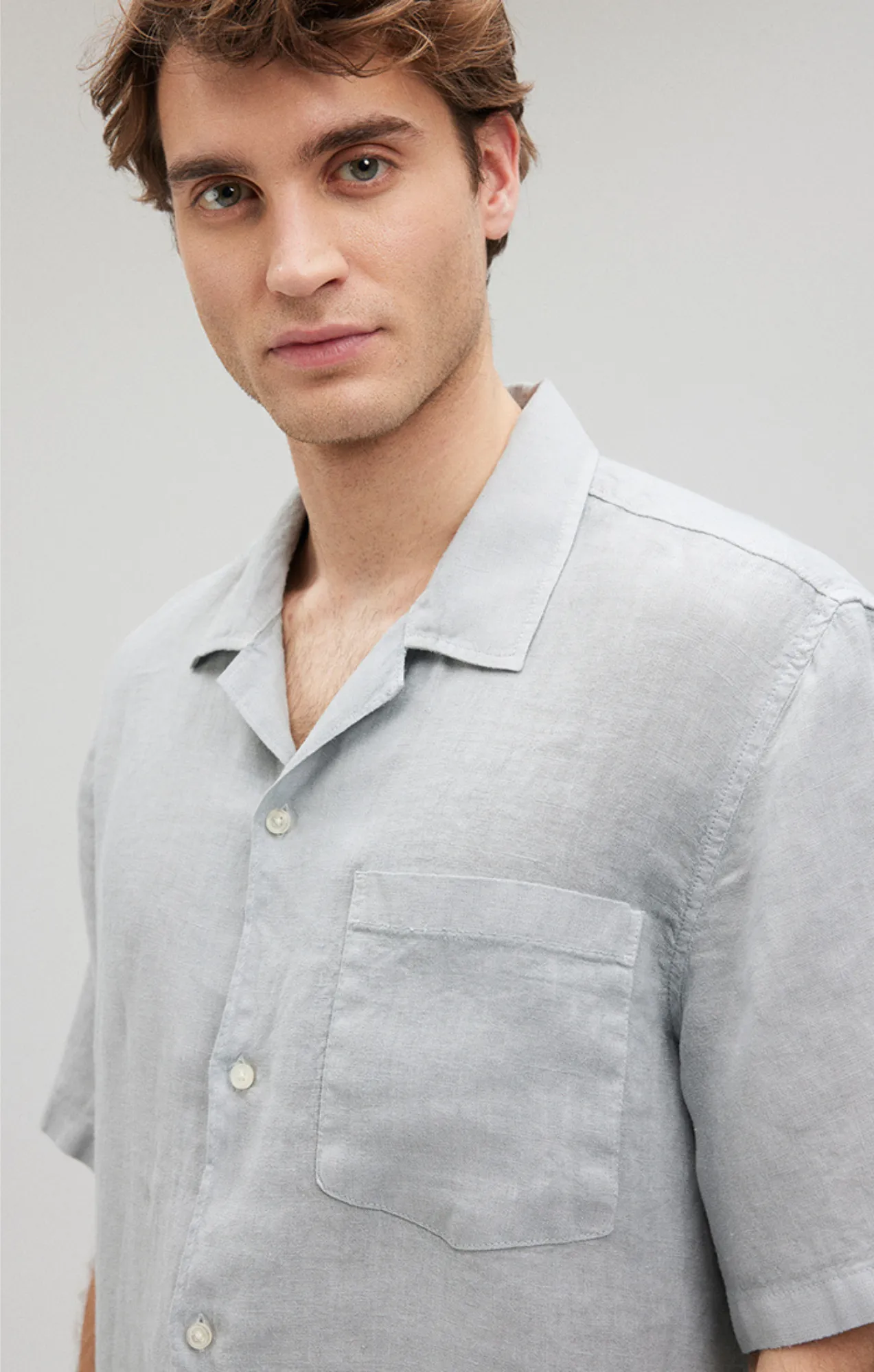 LINEN SHORT SLEEVE SHIRT IN HARBOR MIST