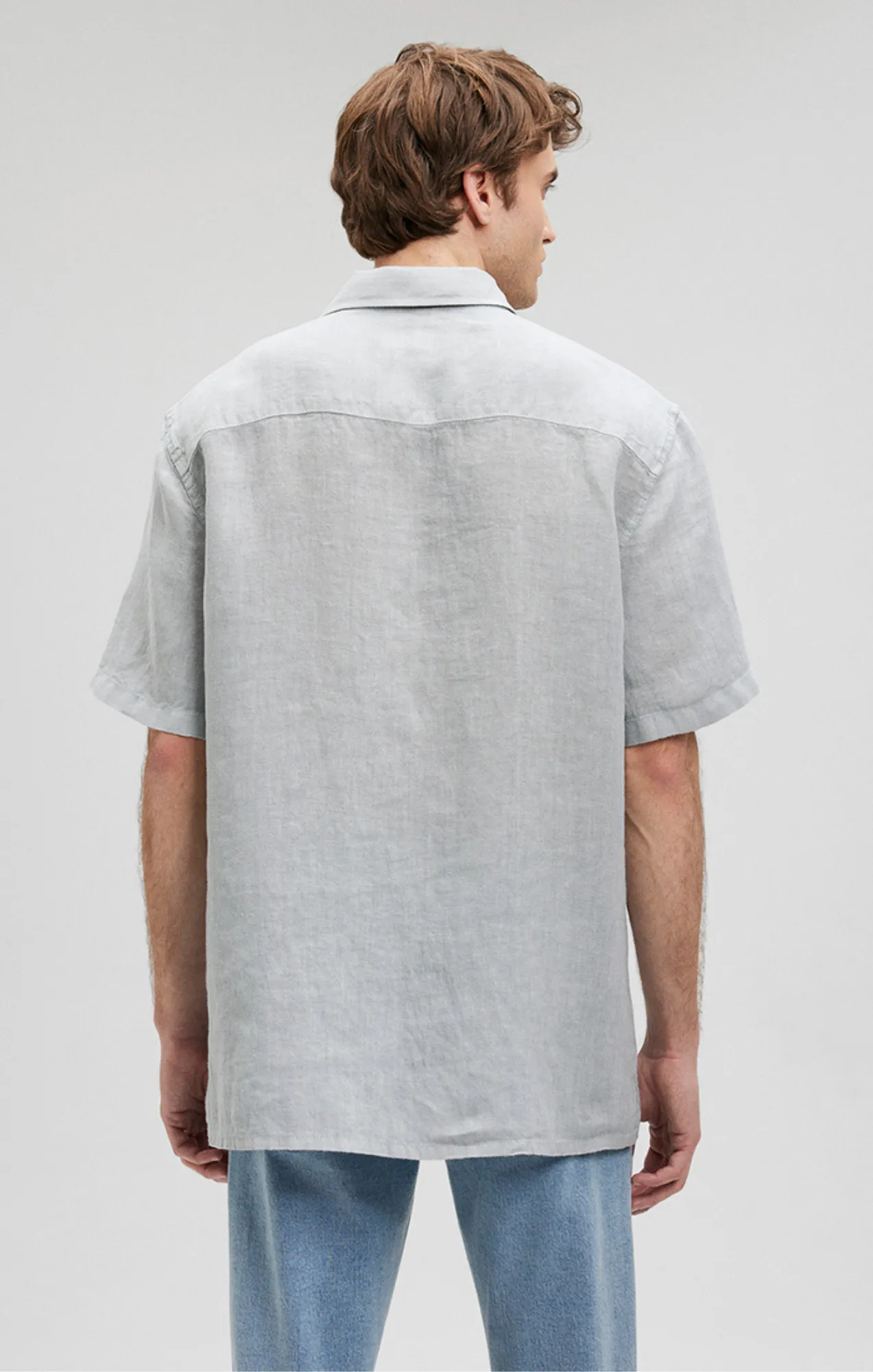 LINEN SHORT SLEEVE SHIRT IN HARBOR MIST