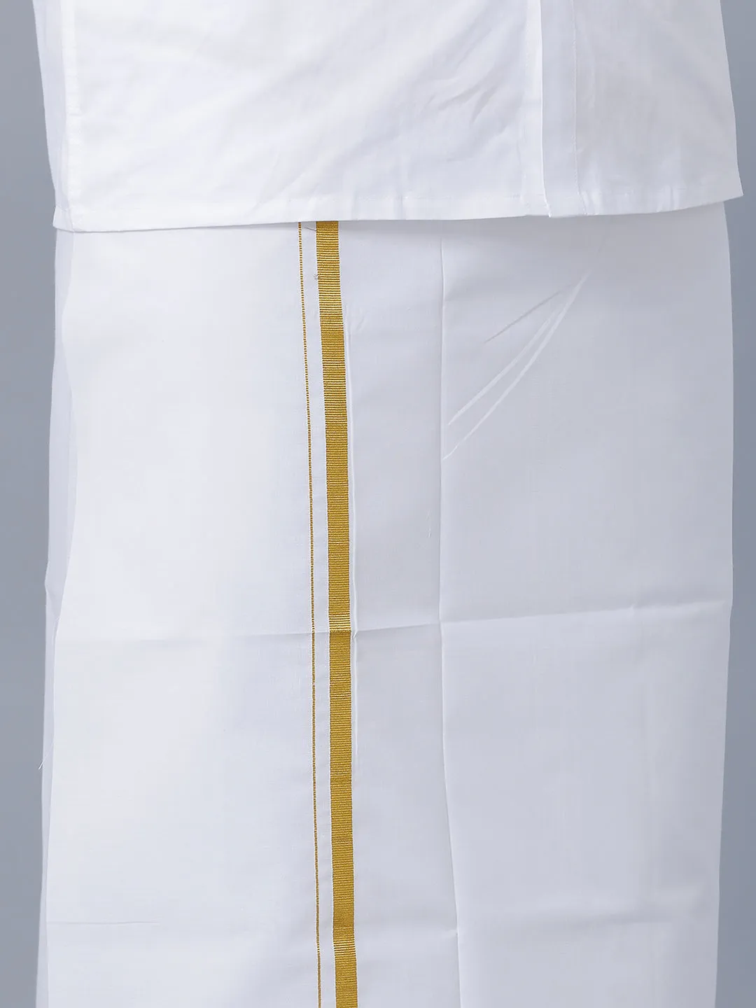 Men Cotton White Full Sleeves Shirt, Single Dhoti, Towel & Belt Combo