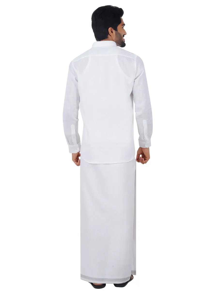Men Pure Linen White Full Sleeves Shirt with Dhoti Combo 5445