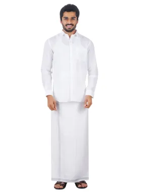 Men Pure Linen White Full Sleeves Shirt with Dhoti Combo 5445
