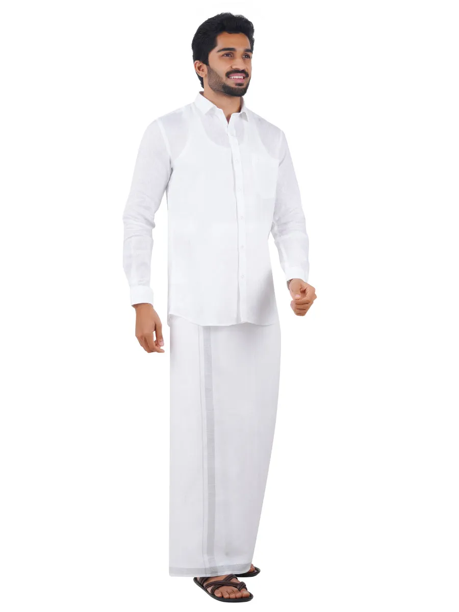 Men Pure Linen White Full Sleeves Shirt with Dhoti Combo 5445