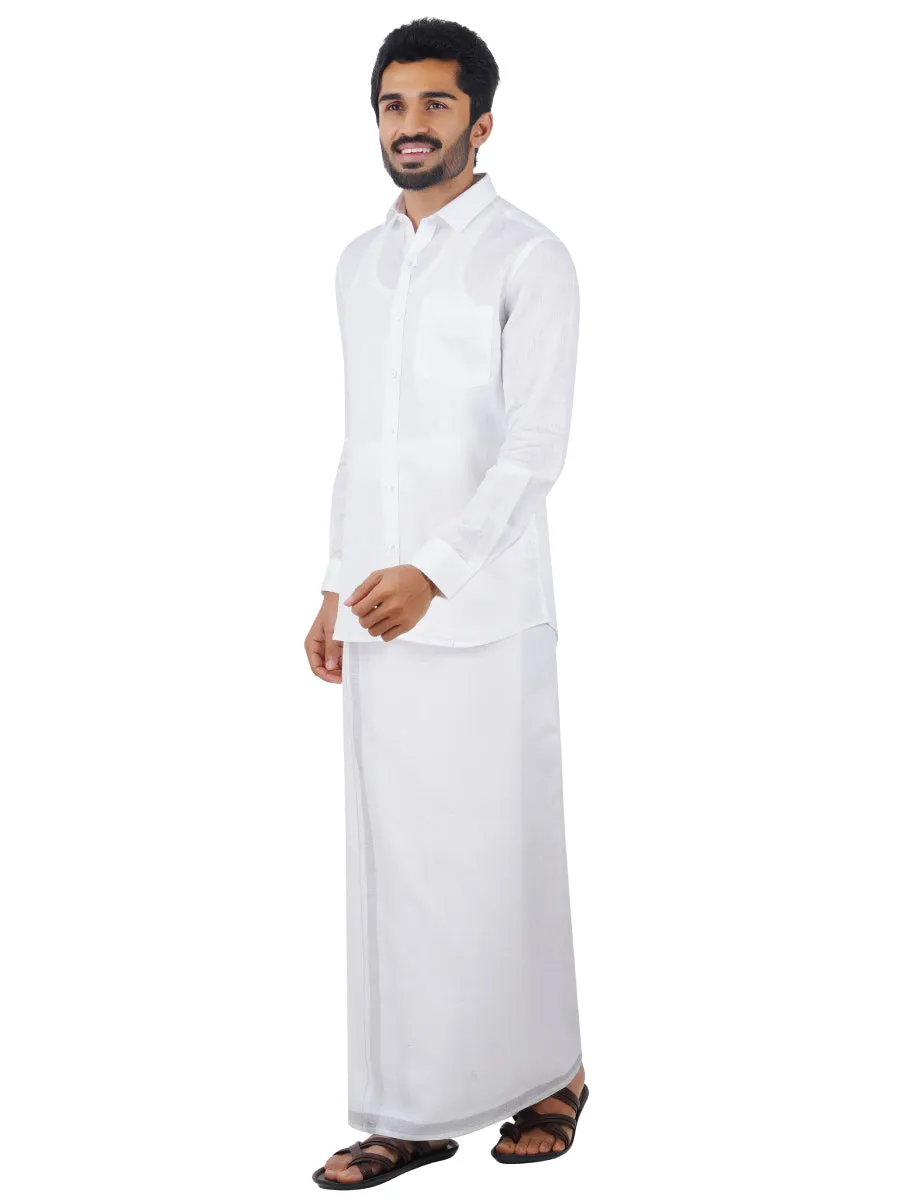Men Pure Linen White Full Sleeves Shirt with Dhoti Combo 5445