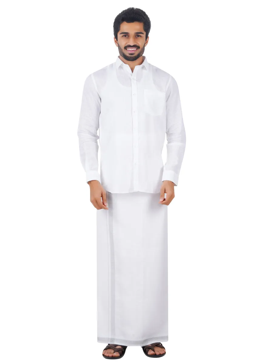 Men Pure Linen White Full Sleeves Shirt with Dhoti Combo 5445