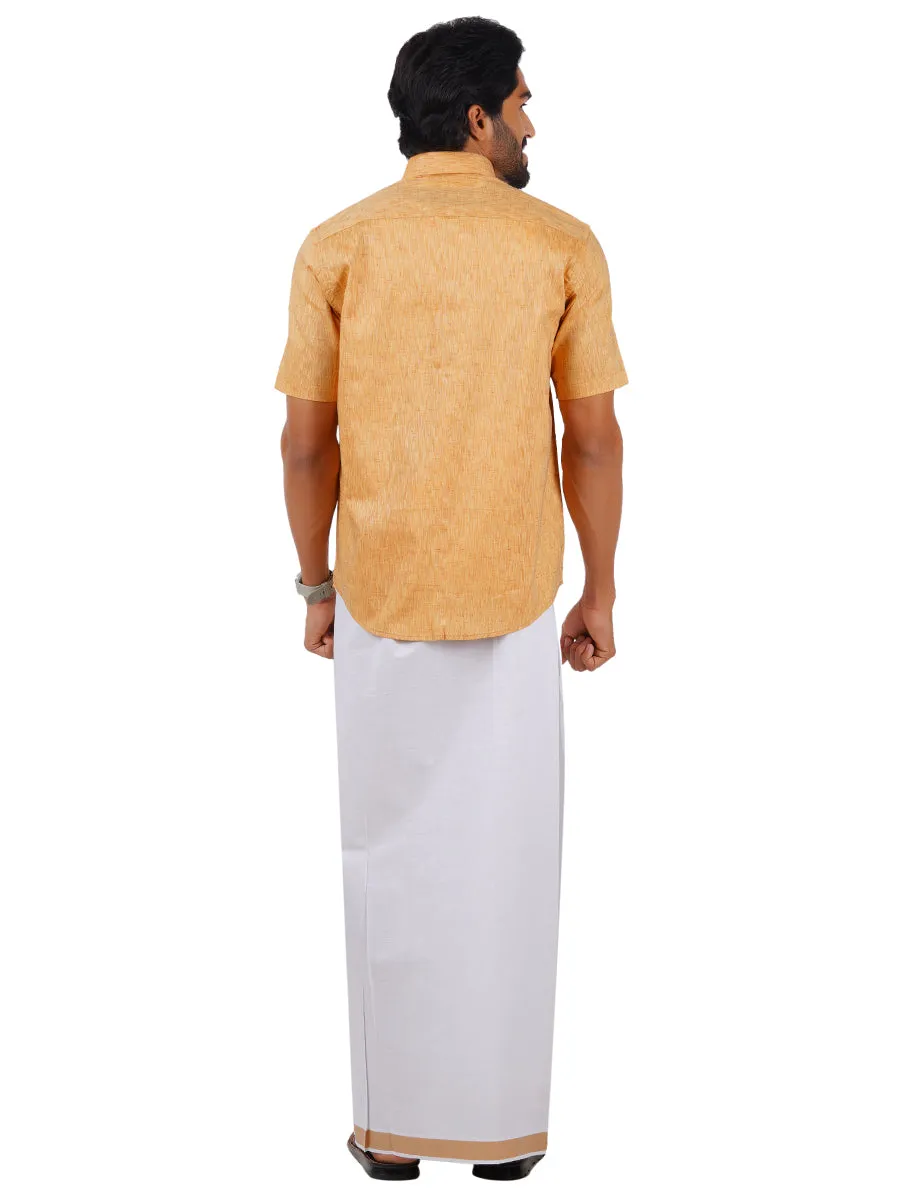 Men Readymade Adjustable Dhoti with Matching Shirt Half Mustard C1