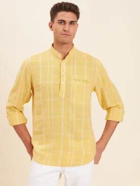 Men Yellow & White Check Roll-Up Sleeves Kurta Shirt