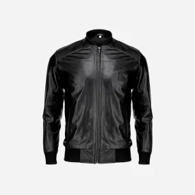 Men's Bomber Style Genuine Black Leather Motorcycle Jacket