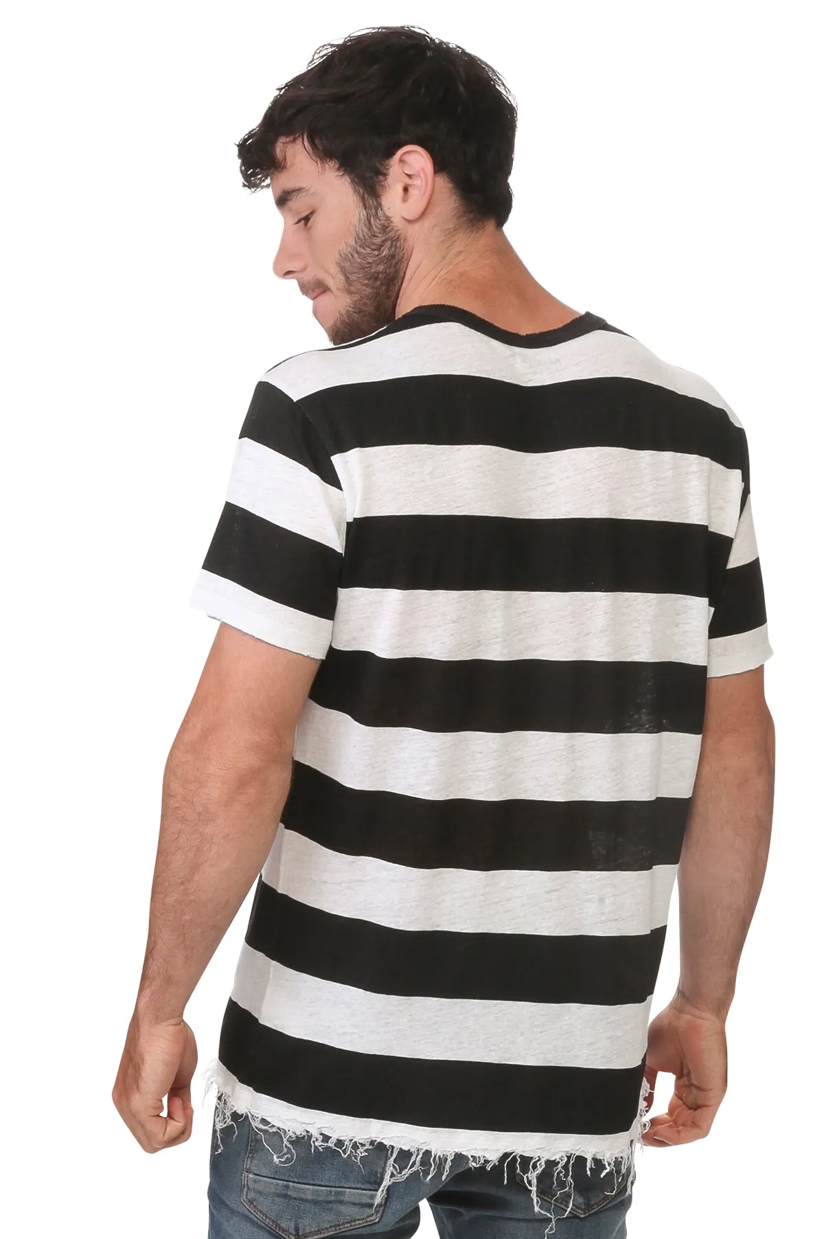 Men's Wide Black Stripe Linen T-Shirt