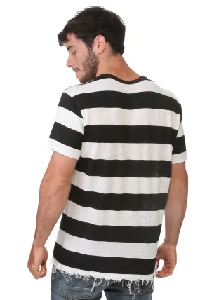 Men's Wide Black Stripe Linen T-Shirt