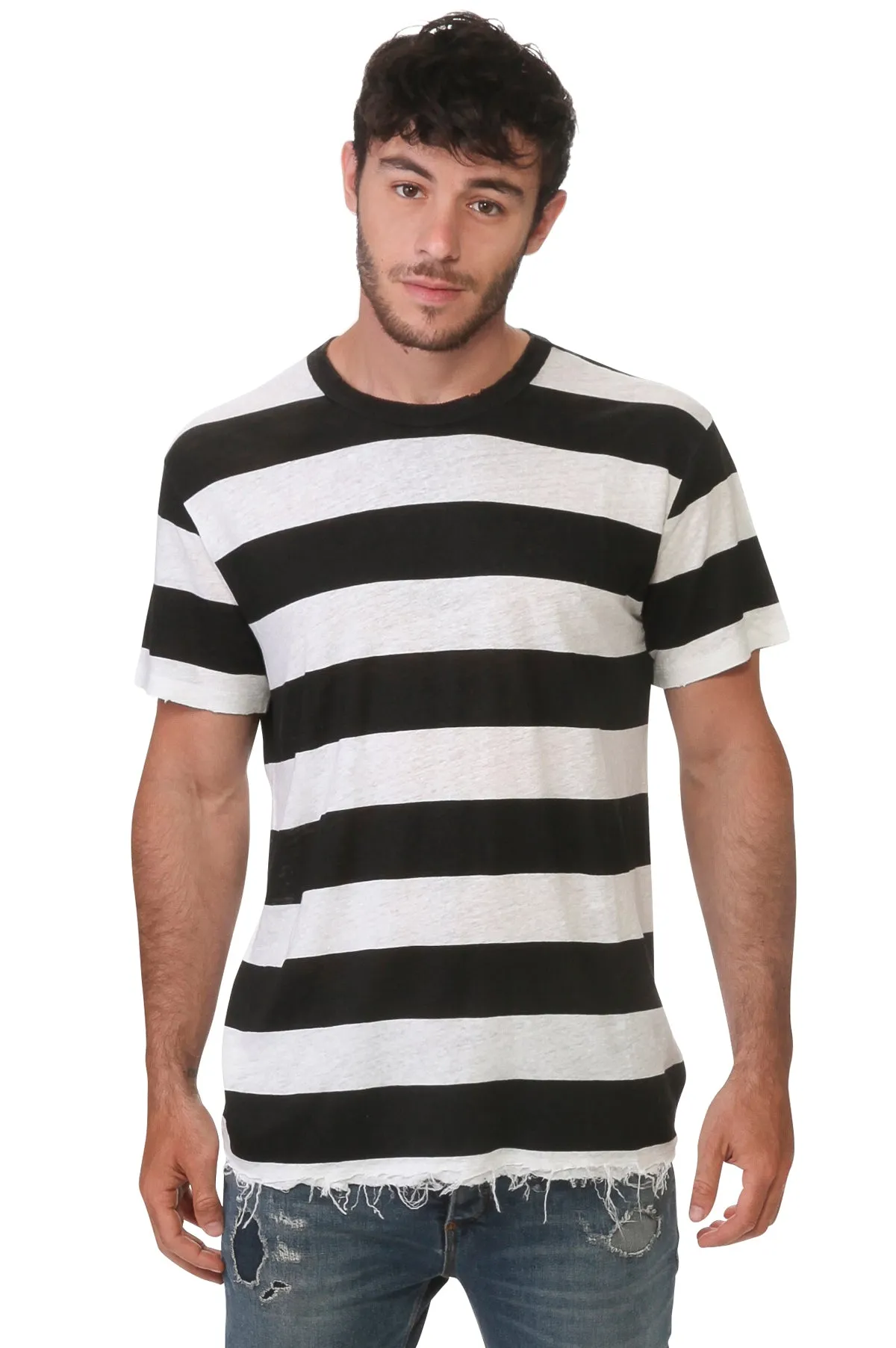 Men's Wide Black Stripe Linen T-Shirt
