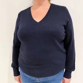 Navy Blue Cashmere V-Neck Jumper Extra Large