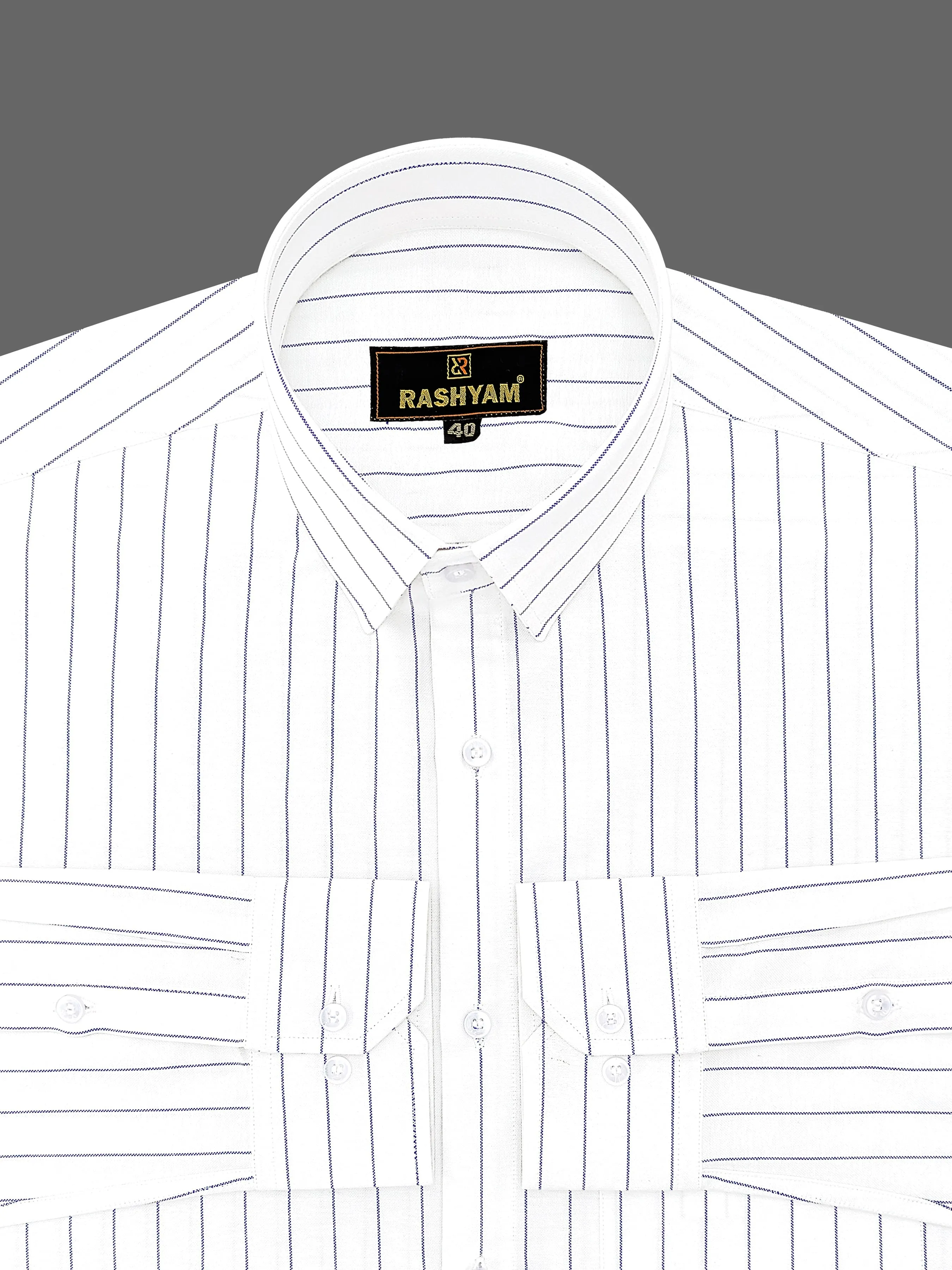 Navy Stripe On White Luxury Premium Cotton Formal Shirt For Men