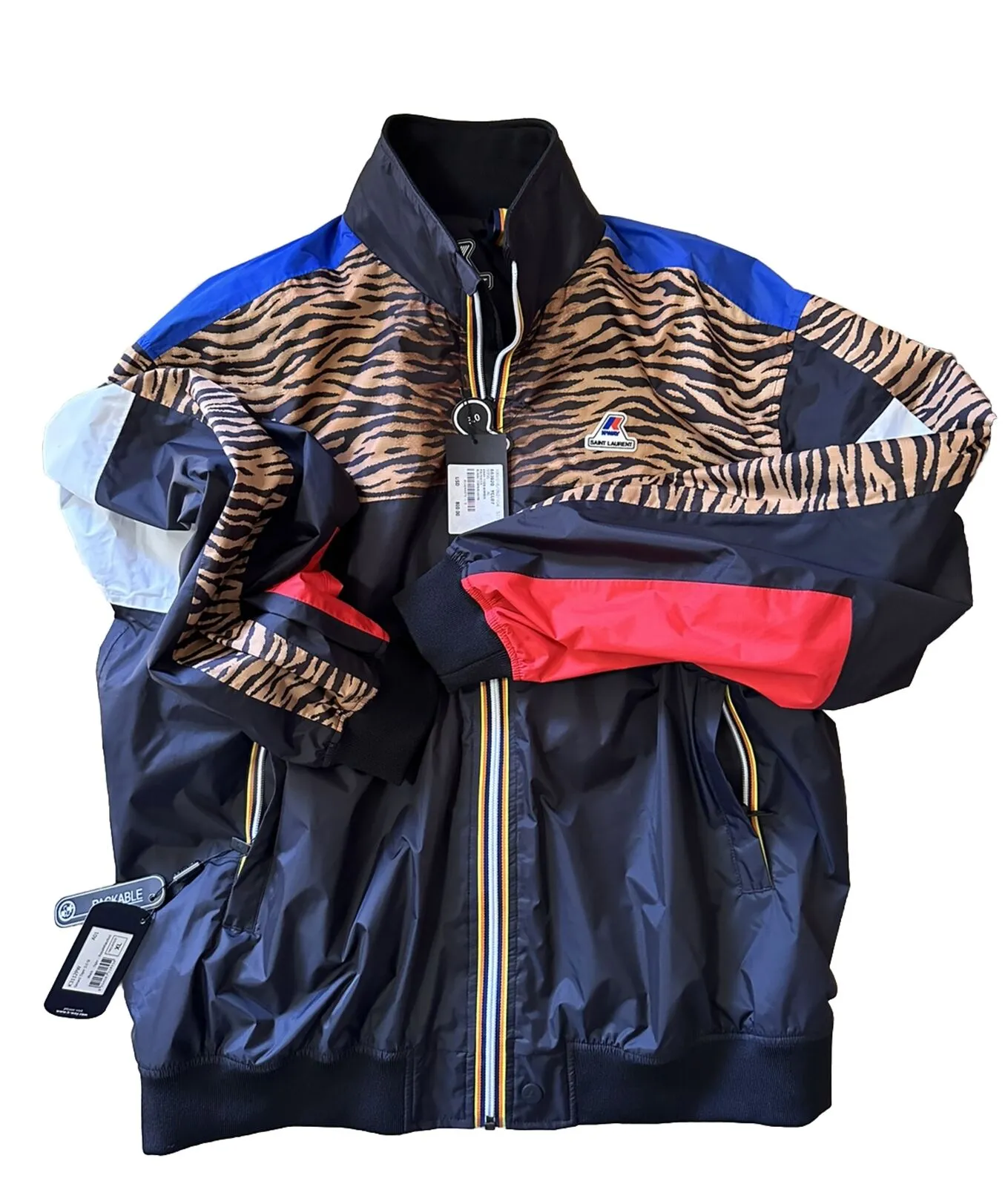 New Saint Laurent K-Way tiger bomber Track jacket Black/Red/Tiger Size XL