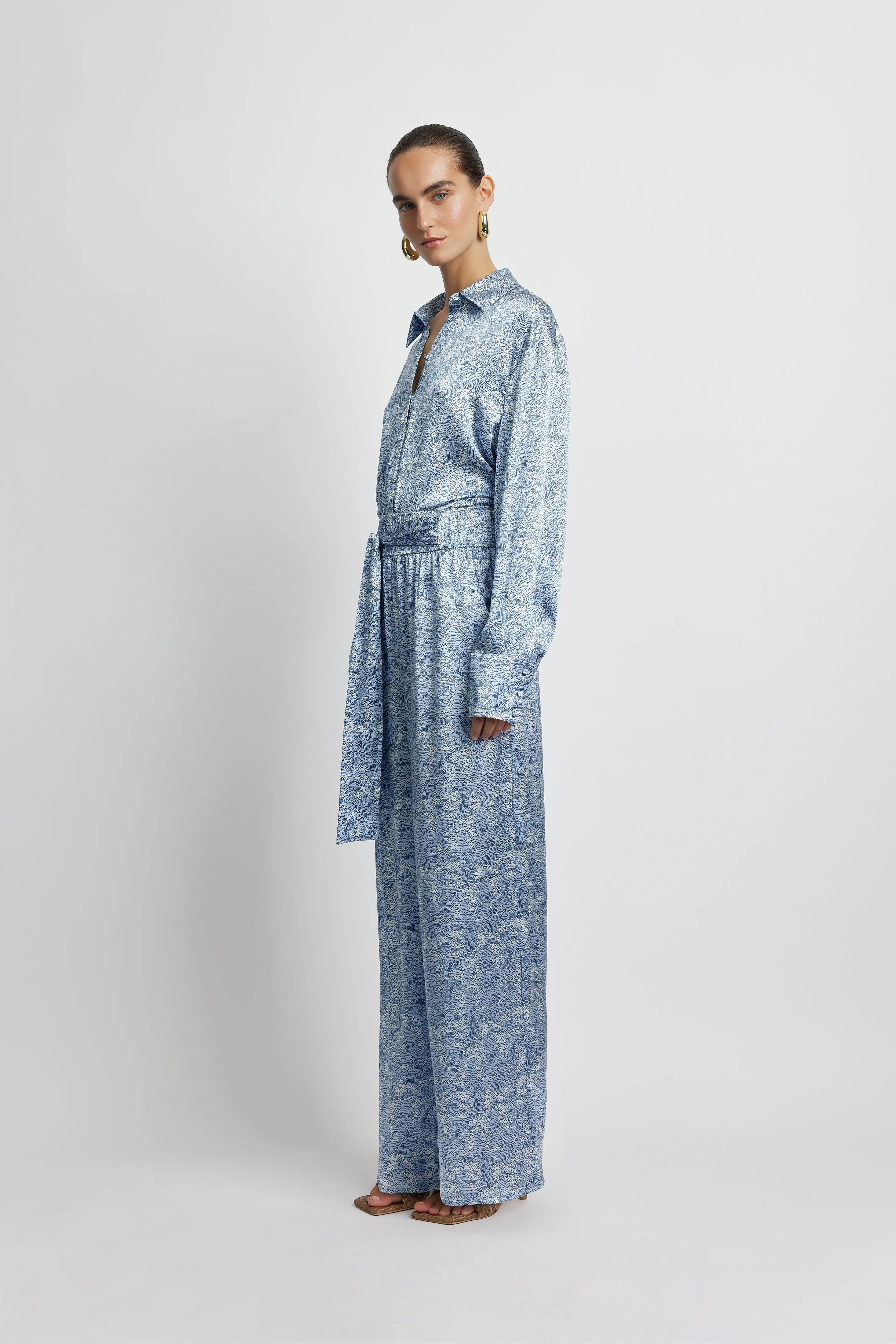 Ocean Tie Front Silk Shirt - Ocean Shell Print