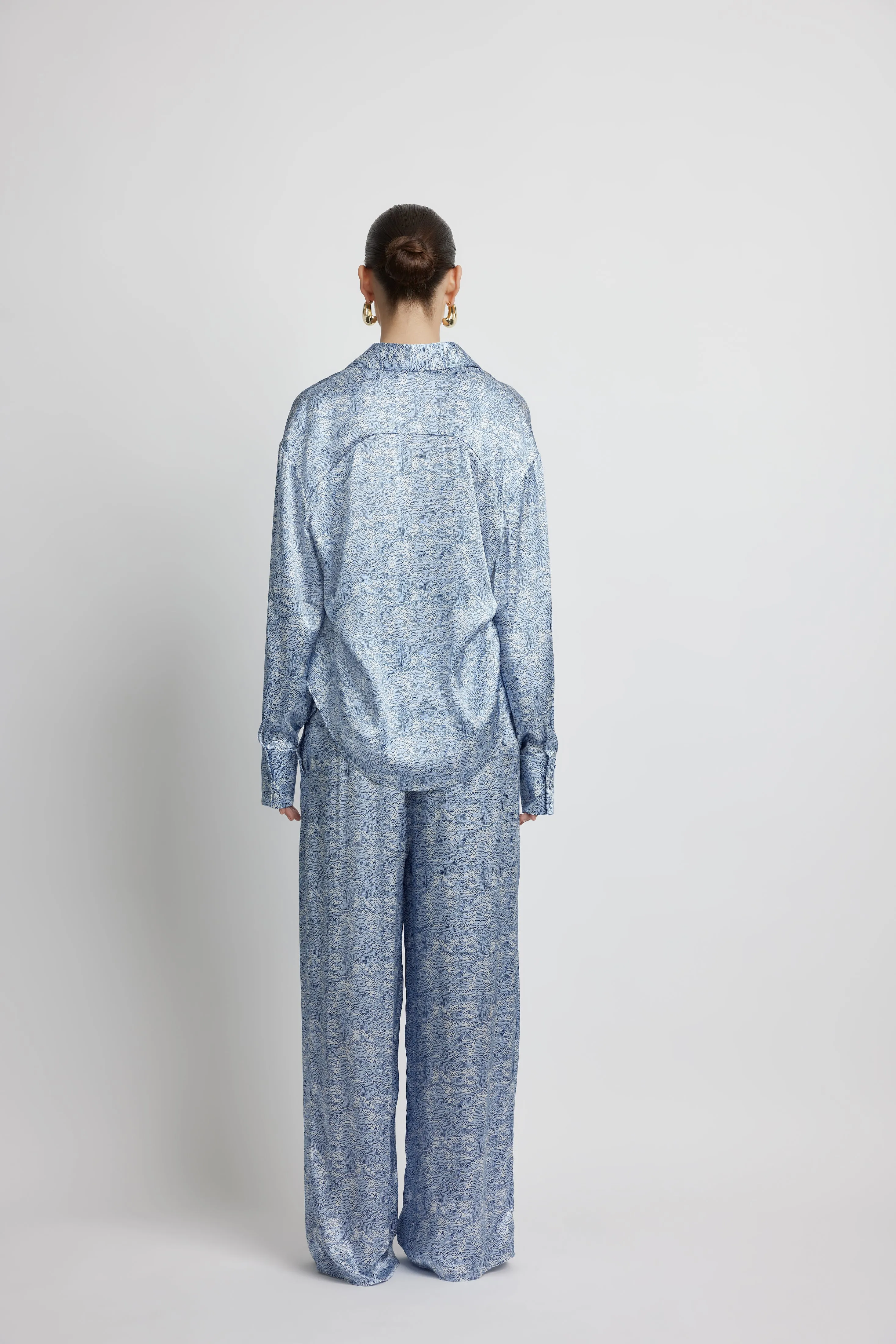 Ocean Tie Front Silk Shirt - Ocean Shell Print