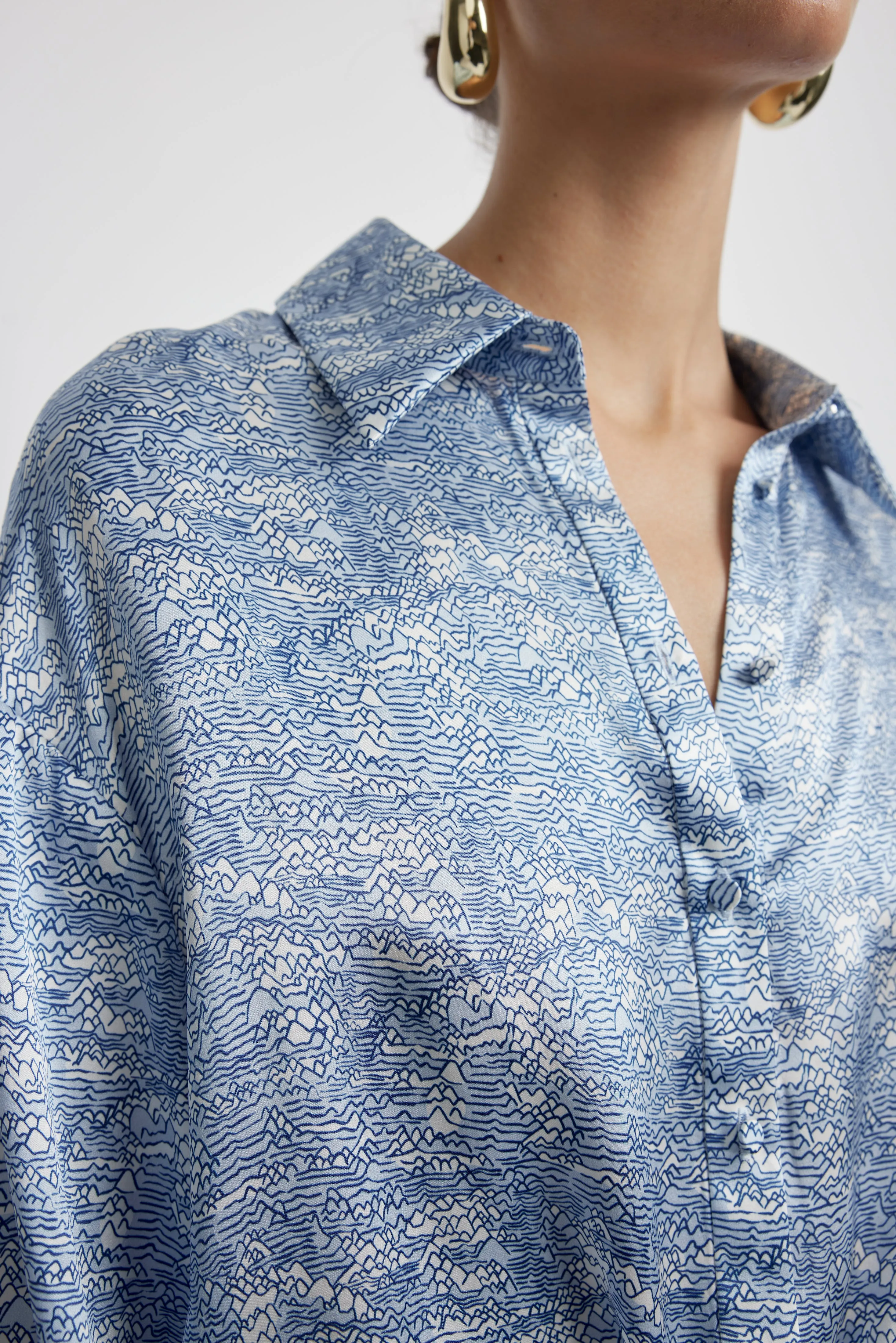 Ocean Tie Front Silk Shirt - Ocean Shell Print