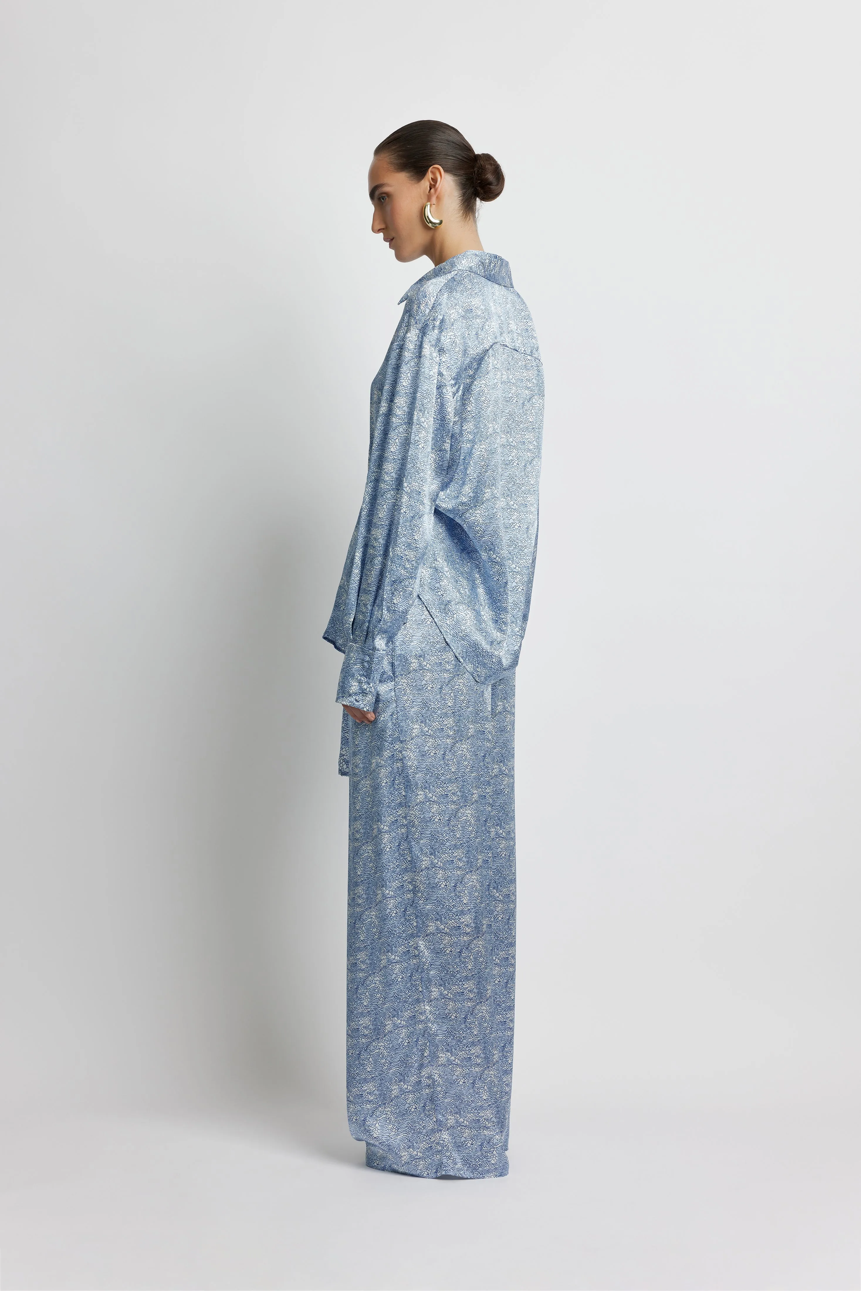 Ocean Tie Front Silk Shirt - Ocean Shell Print