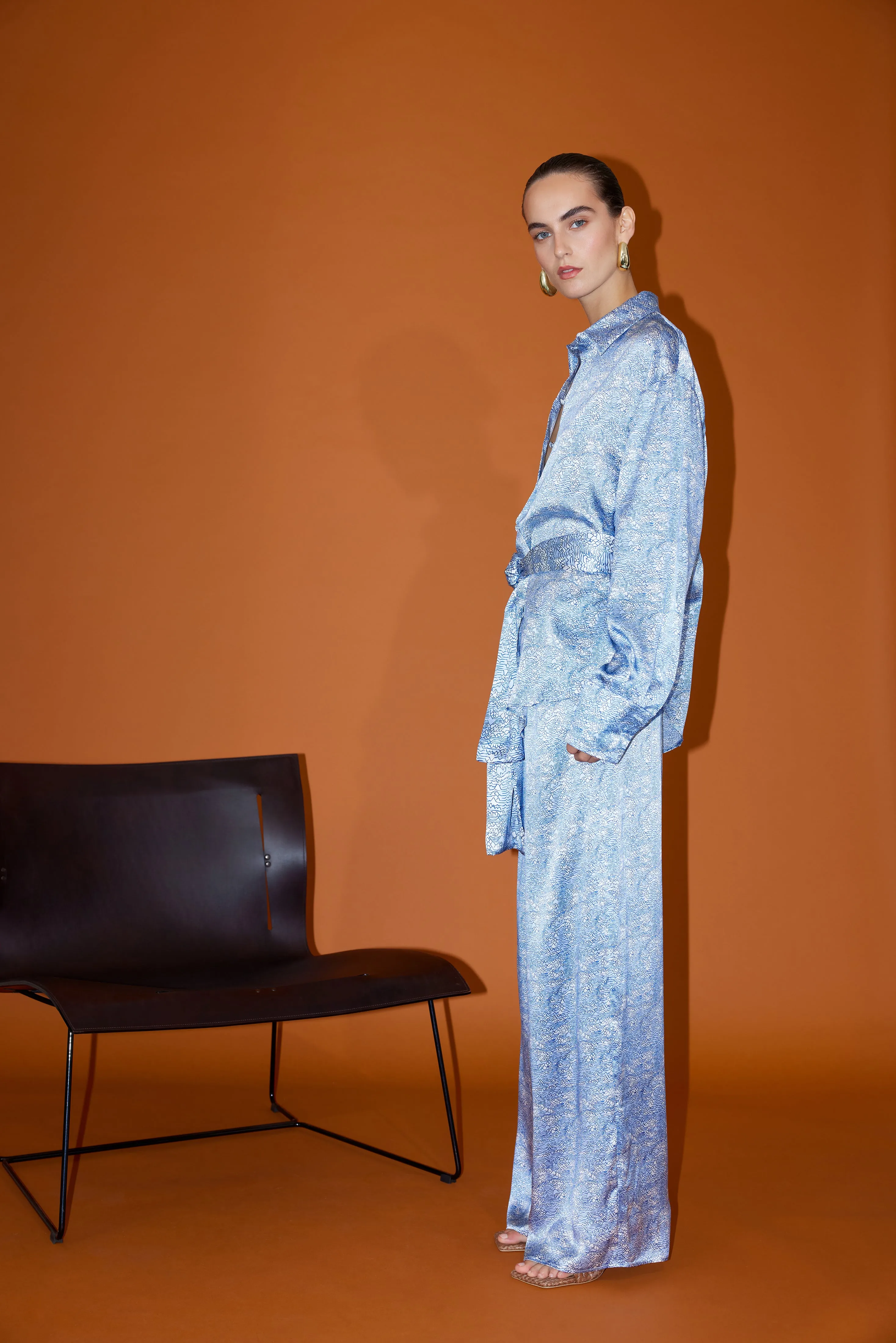 Ocean Tie Front Silk Shirt - Ocean Shell Print
